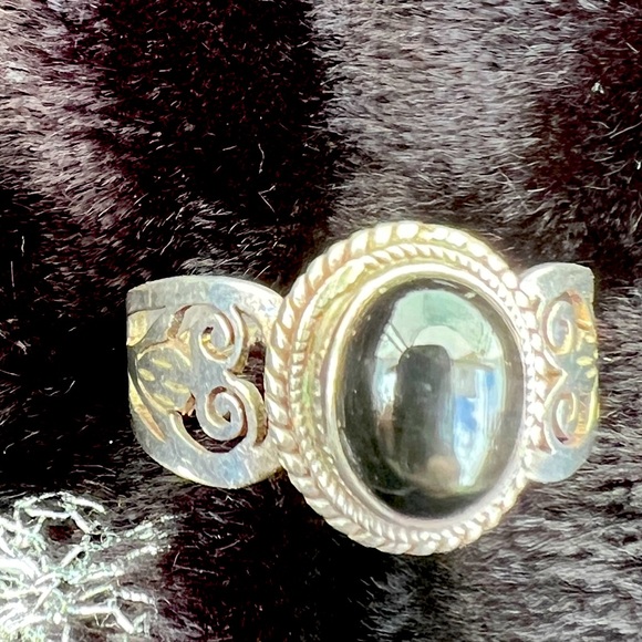 STERLING SILVER BLACK MOONSTONE RING - Picture 1 of 6